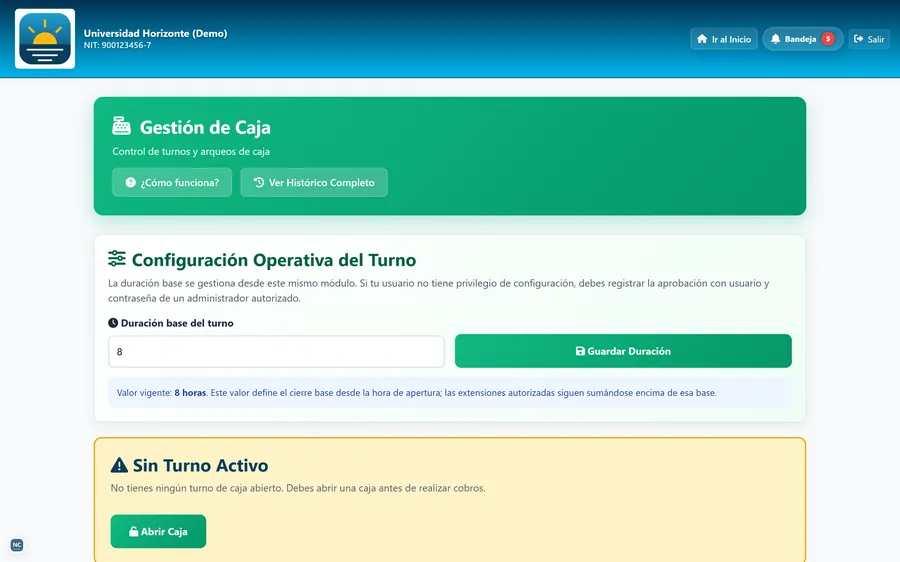 Gestión de caja por turnos
