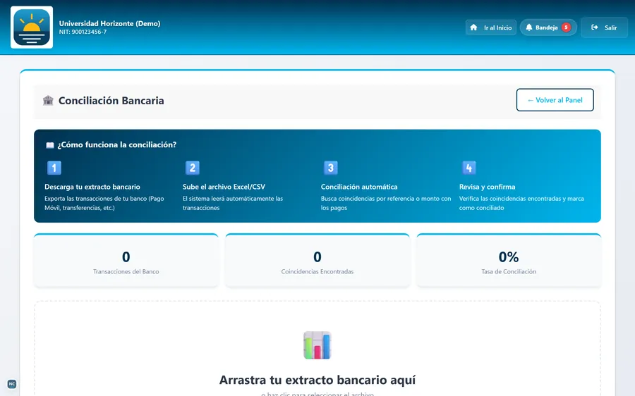 Conciliación bancaria con carga del extracto y cruce de movimientos