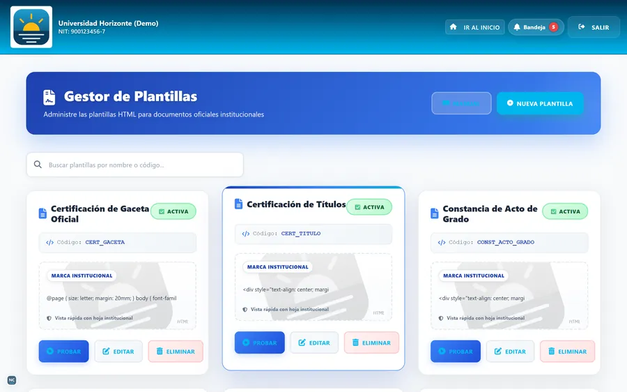 Gestor de plantillas de documentos oficiales