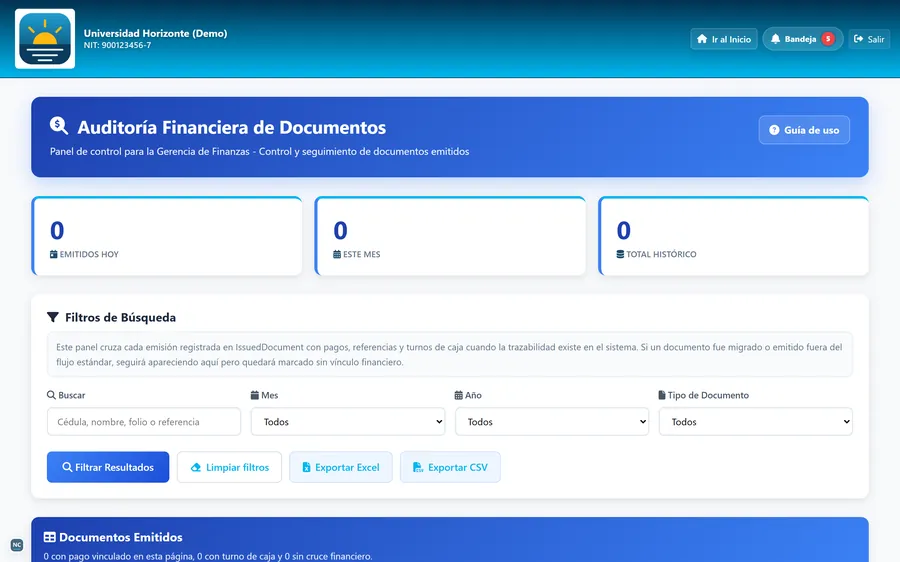 Auditoría de documentos emitidos con folios y verificación