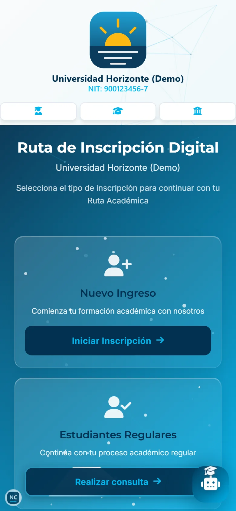 Inicio de la universidad en el celular