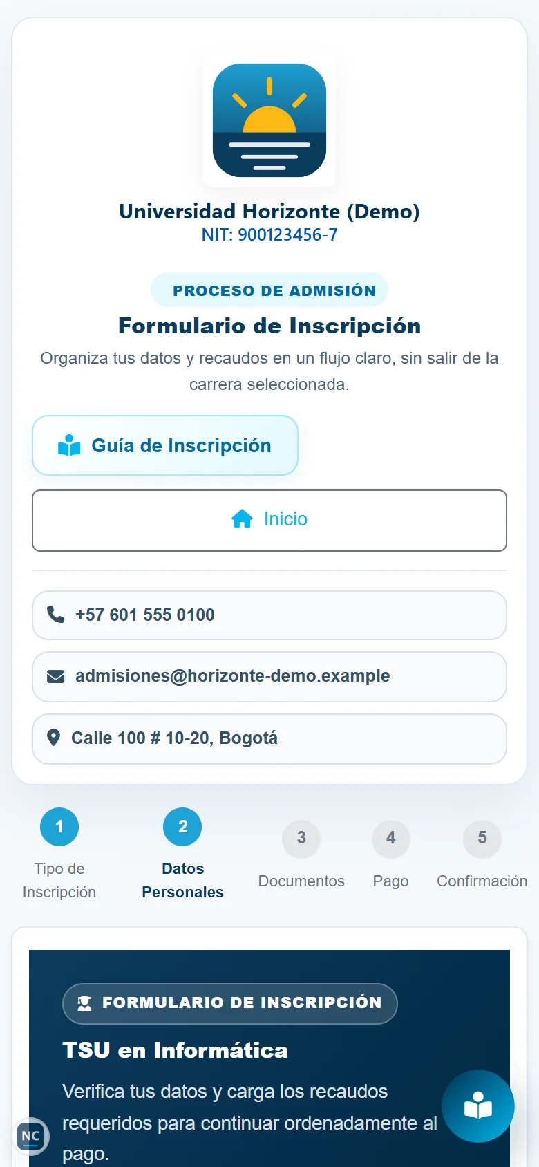 Inscripción en línea en el celular