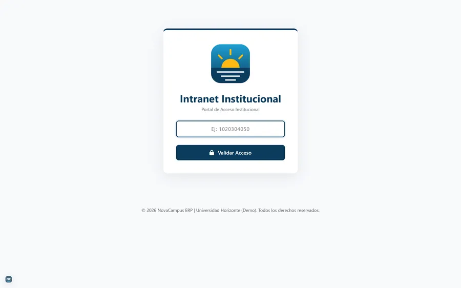 Pantalla de acceso a la intranet con campo de cédula