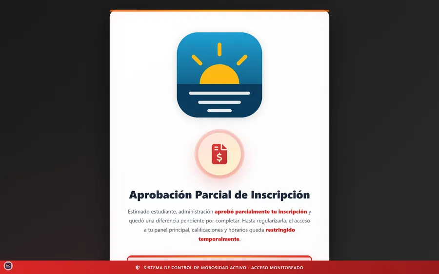 Pantalla de aprobación parcial de inscripción