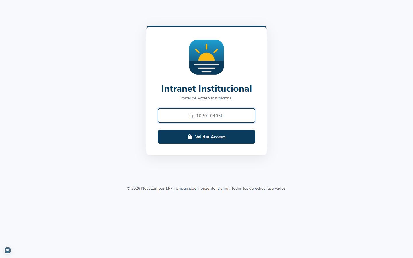 Pantalla de acceso a la intranet con campo de cédula