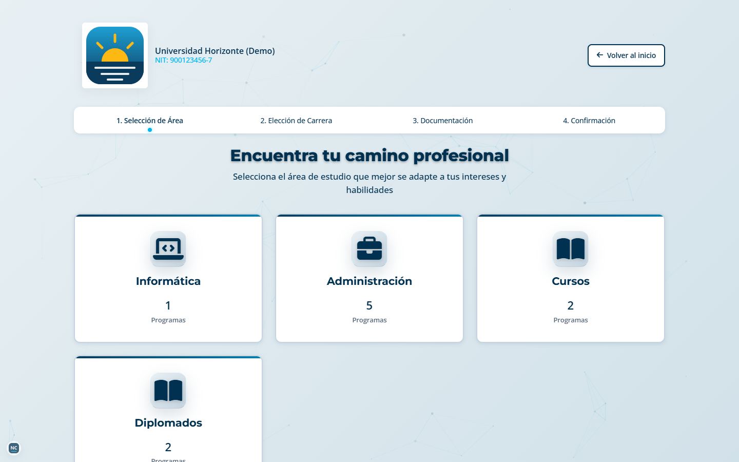 Oferta académica por áreas: Informática, Administración, Cursos y Diplomados