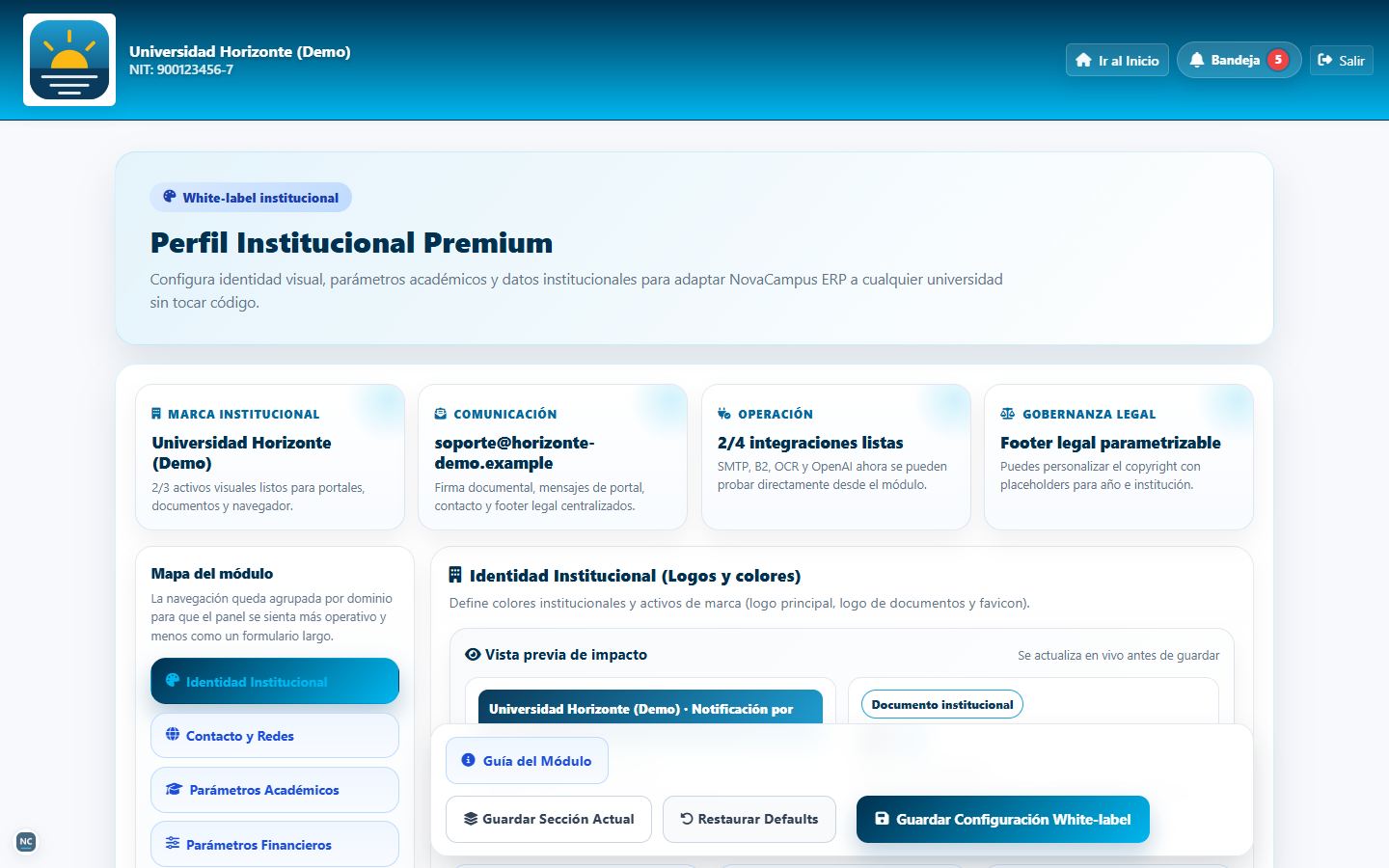 Perfil Institucional con la identidad de Universidad Horizonte