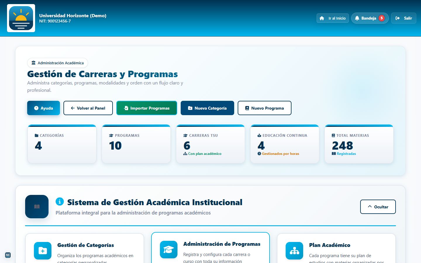 Gestión de carreras y programas