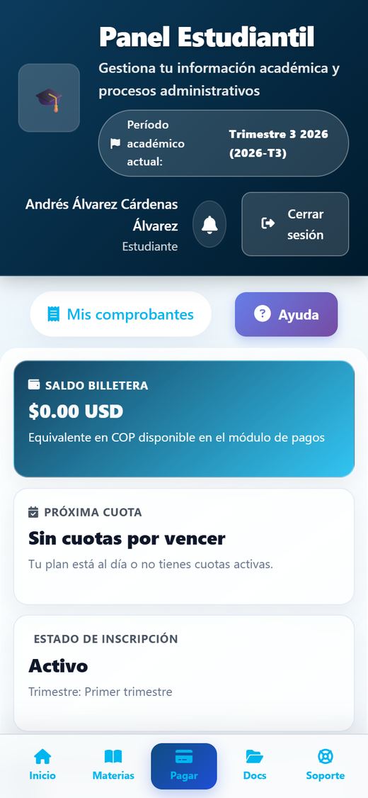 Panel del estudiante en el celular