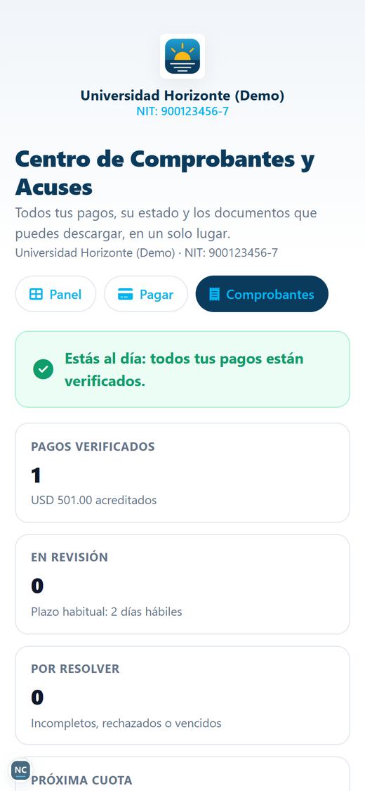 Centro de comprobantes en el celular